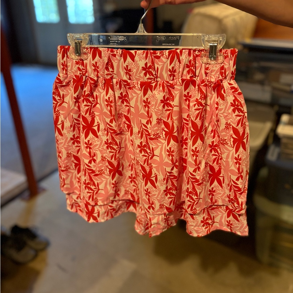Floral Red and White Skirt